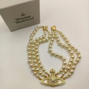 Vivienne Westwood Three Row Pearl with Diamonds